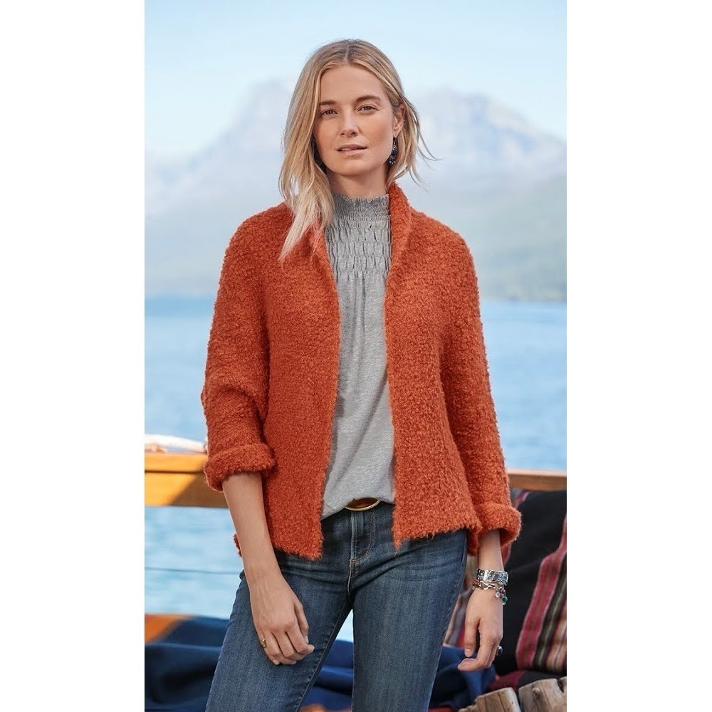 SUNDANCE Laurel Breeze Cardigan Sweater Solid Orange Boucle Knit Wool Small